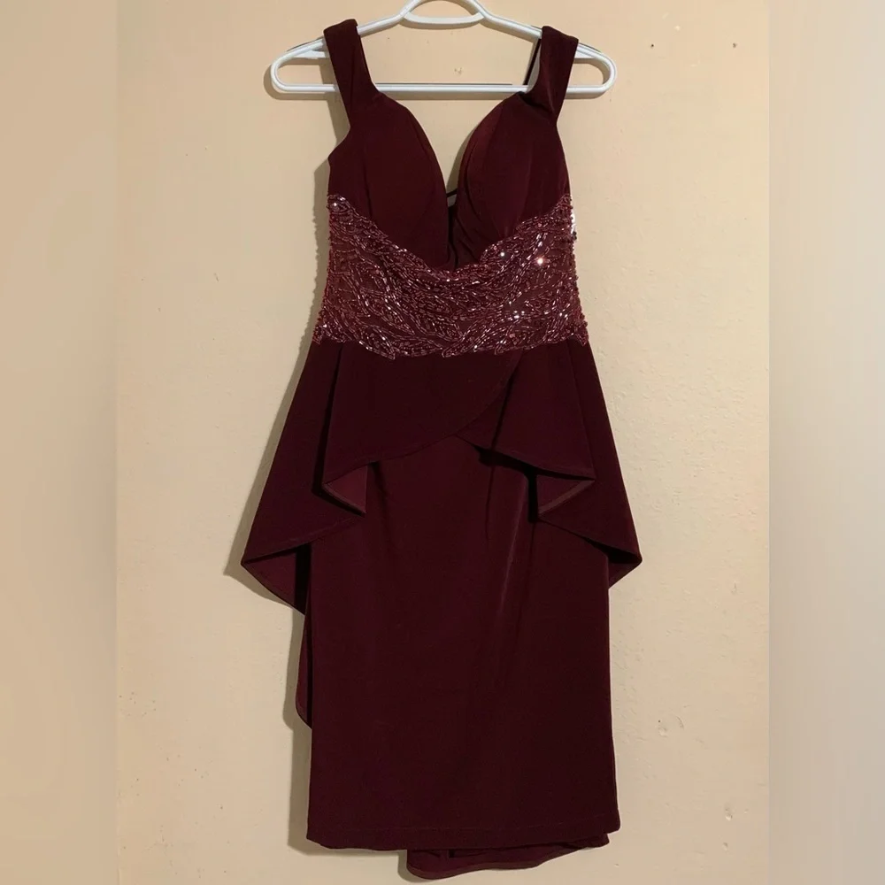 Jovani | Dresses | Jovani 446 Knee Length Glittery Burgundy Cocktail Dress  Size 8 | Poshmark